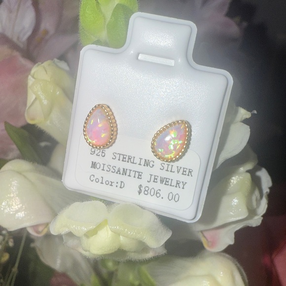 $14 start - 14k  Gold Sterling Silver Fire Pink Opal Tear Drop Earrings - Picture 4 of 5